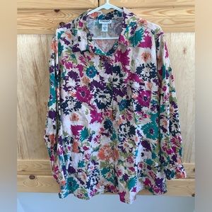 Bridgewater Studio 100% Linen floral button front shirt size 1X